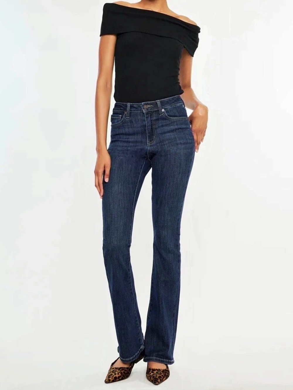 Kancan Ami High Rise Bootcut Jeans Stretch Dark Blue Size 5/26